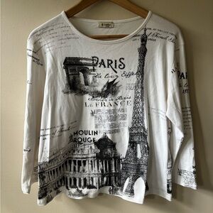 Cactus White Quarter Sleeve Paris Graphic Top